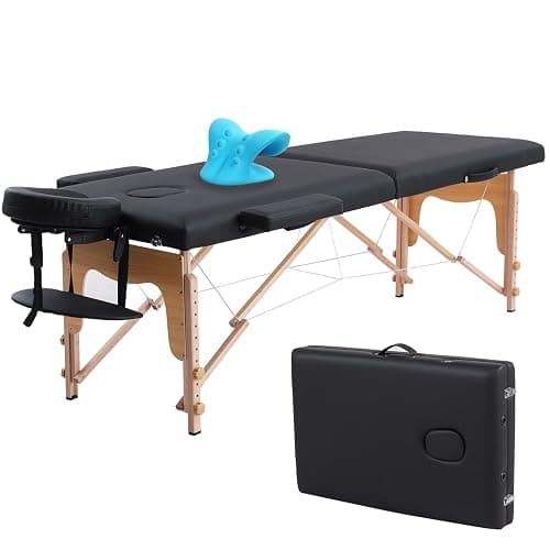 VIRRMO Portable Massage Table with Neck Stretcher, Adjustable Lash Bed Massage Bed Tattoo Table for Eyelash Extensions Beauty Tattoo,Black - Image 1
