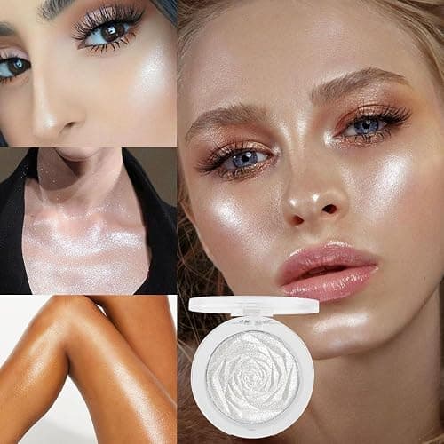 evpct Pearl White Silver Face Highlighter Makeup, White Shimmer Glitter Diamond Sparkly Highlighters Makeup Eyeshadow Palette Powder for Face Body Cheek Skin, inner Corner Eye Highlighter Make up 01 thumbnail 2