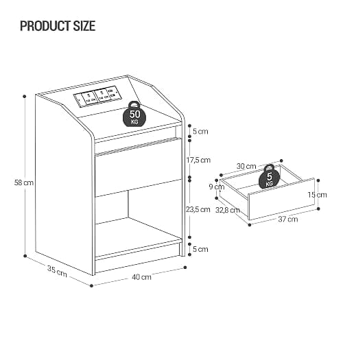 Hzuaneri Bedside Table with LED Light, Bedside Cabinet with Charging Station, 1 Storage Drawer Nightstand for Bedroom, Living Room, 2 USB Port, 2 Outlets, Open Compartment, Black NS04804X1UK thumbnail 3