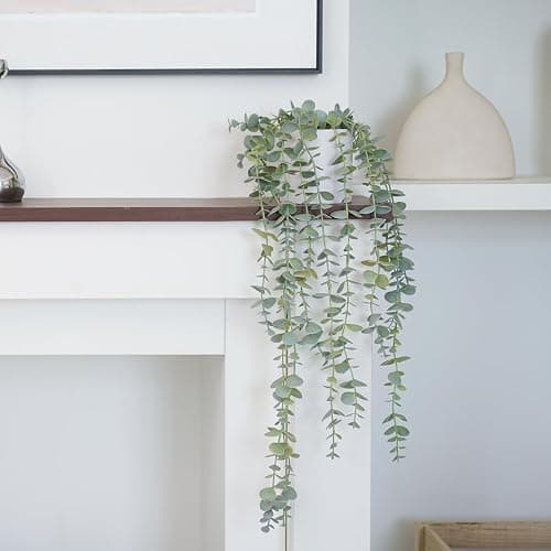 BACAMA Faux Ivy Eucalyptus Vine Fake Hanging Plants in White Pot, Medium | Decorative Hanging Plants, Fake Greenery, For Shelf thumbnail 9