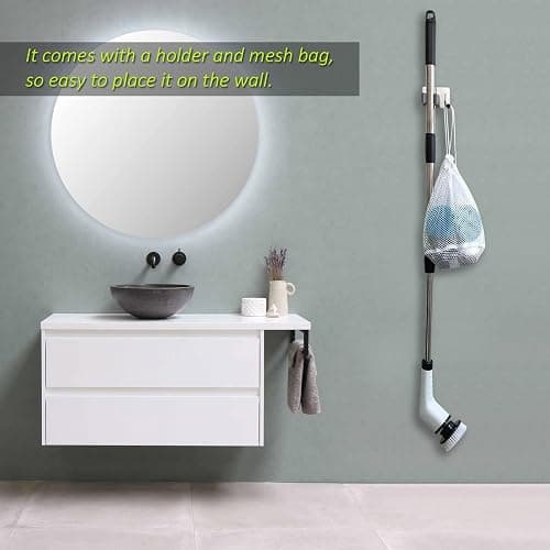 Electric Spin Scrubber, Cordless Bath Tub Power Scrubber with 8 Replaceable Drill Brush Heads, Shower Cleaning Brush with Adjustable Handle for Bathroom, Tile Floor & Car, White, (ANS-8050) thumbnail 4
