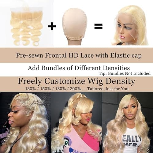 EINbeauty Pre-sewn 13x4 Frontal HD Lace with Elastic Cap – Body Wave Human Hair Frontal with Baby Hair, Bleach & Dye Friendly, Beginner Friendly 14 Inch 613 Blonde thumbnail 2