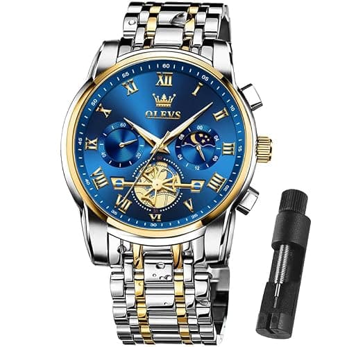 OLEVS Mens Watches Waterproof Stainless Steel Adjustable Bracelet Watch Quartz Analog Watch for Men Fashion Business Classic Mens's Wrist watch's Casual Watches Gold/Blue/Black/White/Face/Dial - Image 1