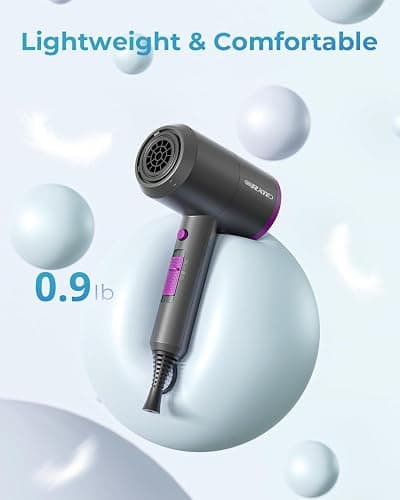 SHRATE Professional Ionic Hair Dryer with Diffuser & Nozzle | Low Noise | Compact Blow Dryer for Curly, Frizzy & All Hair Types | Gentle for Sensitive Hair | Design for Home, Travel, Women & Men thumbnail 3