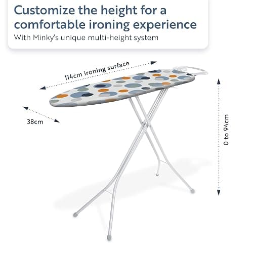 Minky Marine Ironing Board with 114 x 38cm Ironing Surface, Angled Iron Rest, Iron Board with Adjustable Height up to 94cm & Non-Slip Feet, Foldable, Made in the UK thumbnail 2