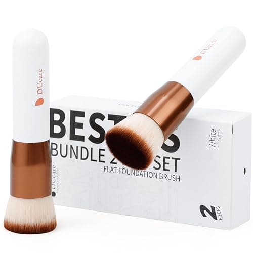 DUcare Foundation Brush 2pcs Flat Top Kabuki Brush Self Tanner Professional Face Brush Liquid Blending Mineral Powder Buffing Stippling Makeup Tools thumbnail 6