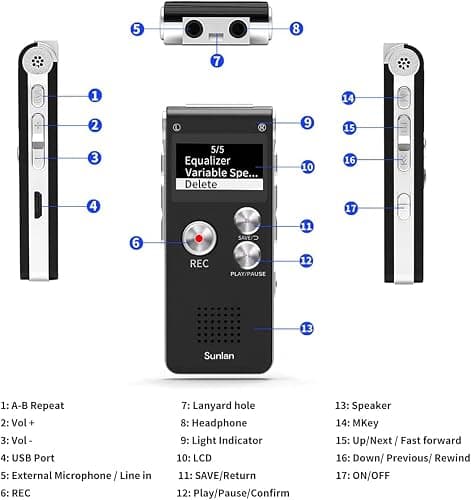 Digital Voice Recorder 16GB Voice Recorder with Playback for Lectures - USB Rechargeable Dictaphone Upgraded Small Tape Recorder Device thumbnail 6
