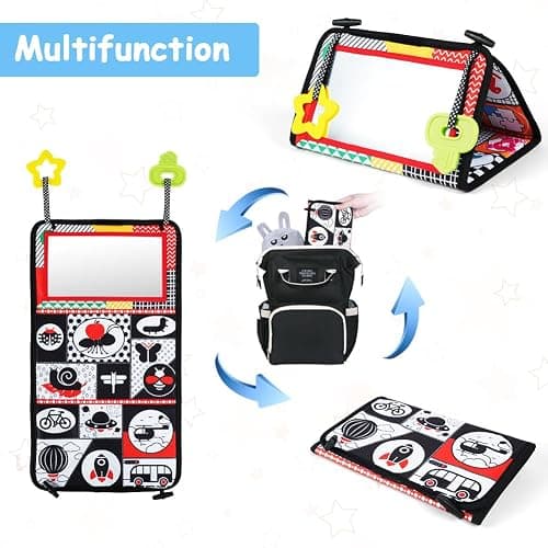 Aolso Tummy Time Mirror & Sensory Toys - High Contrast Newborn Baby Mirror with Crinkle Cloth Book & Teether, Montessori Toys 0-12 Months thumbnail 6