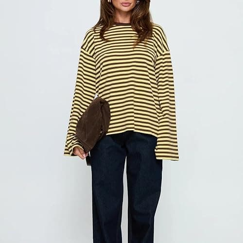 Prosperandoes Striped Oversized Long Sleeve Sweatshirts Women Y2k Crewneck Vintage Pullover Preppy Shirts Crop Top Streetwear thumbnail 4