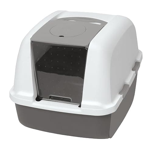 Catit Airsift Jumbo Hooded Litter Pan, Warm Gray/White - Privacy and Easy Access for Cleaning - Ideal for Larger or Multiple Cat Households - Image 1