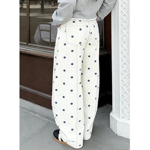 XBTCLXEBCO Polka Dot Jeans Women Y2K Print High Waisted Wide Leg Denim Pants Vintage Stretchy Boyfriend Jeans 90s Streetwear thumbnail 3