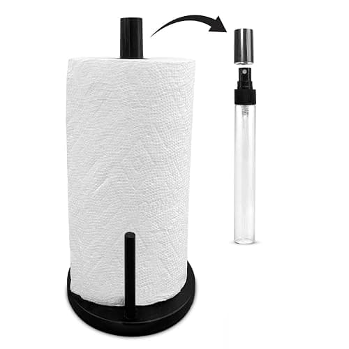 BLUJAYE 2 in 1 Paper Towel Holder with Spray Bottle - Matte Black Paper Towel Holder Countertop & Spray Bottle - Rust-Resistant Metal Base Standing Paper Roll Mount for Kitchen, Bathroom & Garage - Image 1