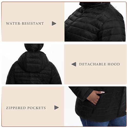 HHE Plus Size Women's Packable Puffer Jacket 1X-6X Water-Resistant Lightweight Winter Coat(Exclusively for Plus Size) thumbnail 4