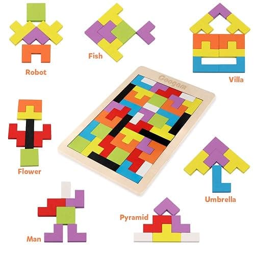 Coogam Wooden Blocks Puzzle Brain Teasers Toy Tangram Jigsaw Intelligence Colorful 3D Russian Blocks Game STEM Montessori Educational Gift for Kids (40 Pcs) thumbnail 7