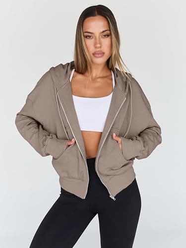 Trendy Queen Womens Cropped Zip Up Hoodie Lightweight Sweatshirt Casual Athletic Jacket thumbnail 2