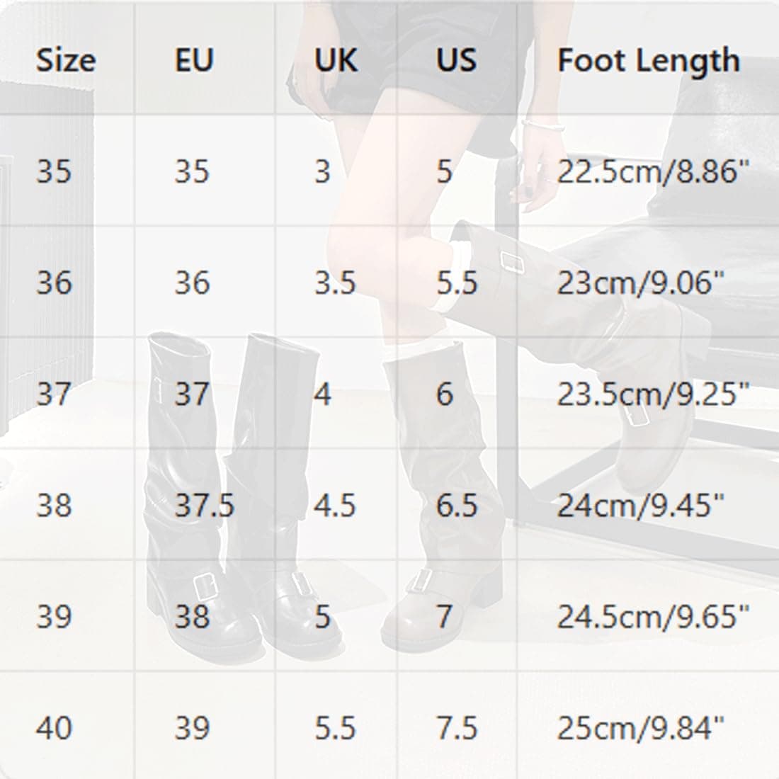 Women's Slouchy Knee High Boots,Round Toe Length Boot,Female All-Match Trendy Shoes,Winter Fall Chunky Metallic Buckle Boot thumbnail 4