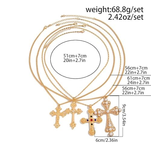 Cross Pendant Necklace Set for Women Punk Grunge Imitation Pearl Cross Layered Chain Necklace Statement Y2K Jewelry thumbnail 6