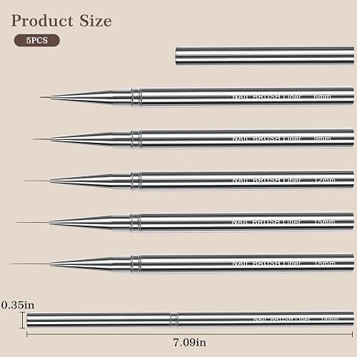 Laza Nail Art Brushes, 5pcs Nail Art Liner Brushes for UV Gel Polish, Painting Art Design Brush for Long Lines, Thin Details, Fine Drawing Sizes 6/9/12/15/18mm for Manicure DIY Nail Design thumbnail 3