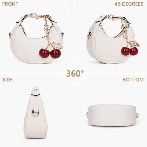 JQWSVE Small Top Handle Bags for Women Mini Purses Cute Ladies Handbags Crescent Mini Crossbody Bags with Cherry thumbnail 4