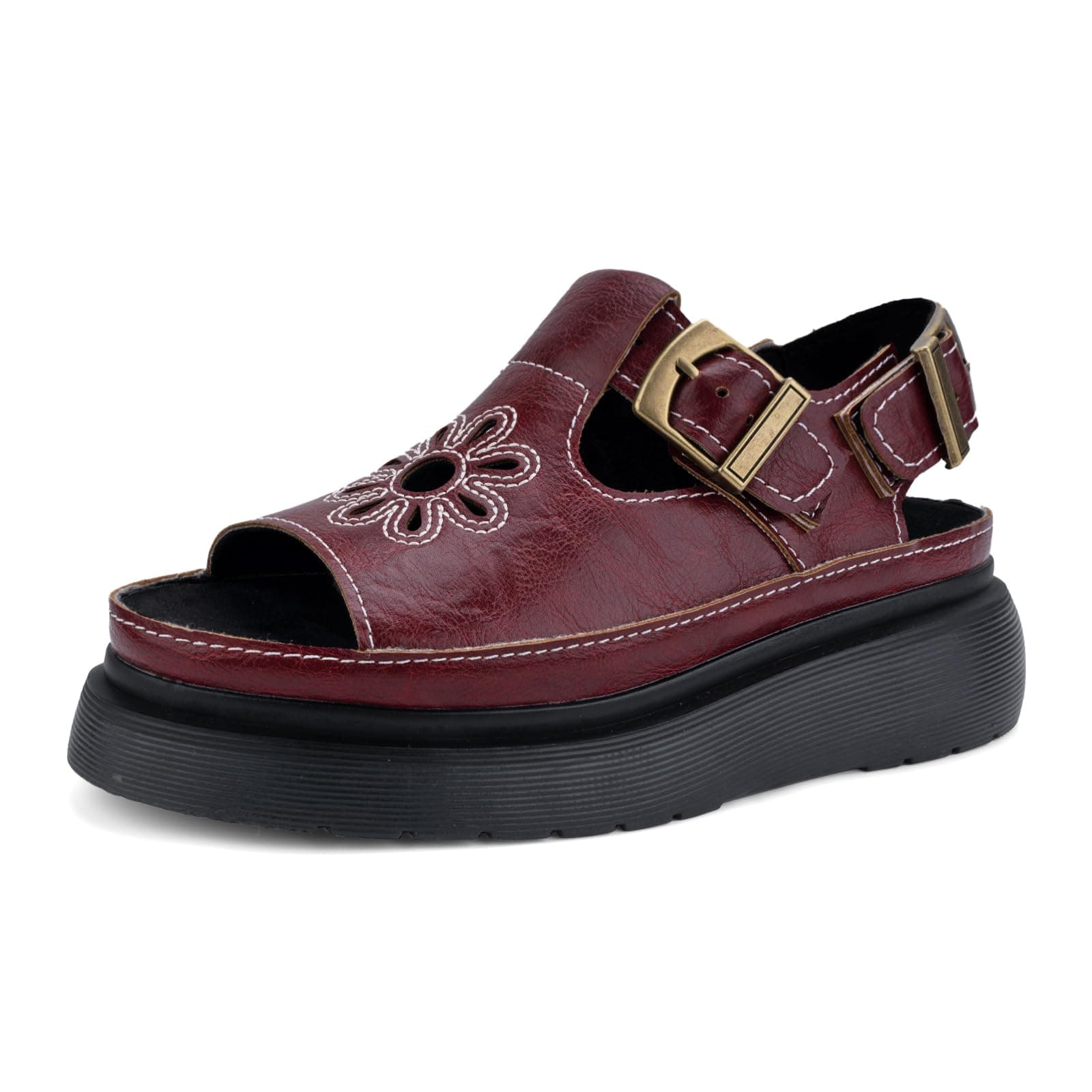 Platform Sandals for Women Chunky Ankle Buckle Casual Open Toe Comfortable Flower Decoration Fisherman Sandals thumbnail 3