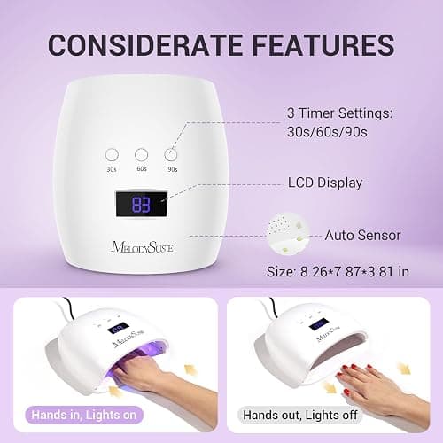MelodySusie Detachable Base UV/LED Nail Lamp P-Plus30I for Hard Gel | 54W; 3 Timer Settings; Smart Sensor; LCD Display; 30 UV/LED Beads; Rhinestone Glue; Solid Nail Glue Gel; Liner Gel thumbnail 6