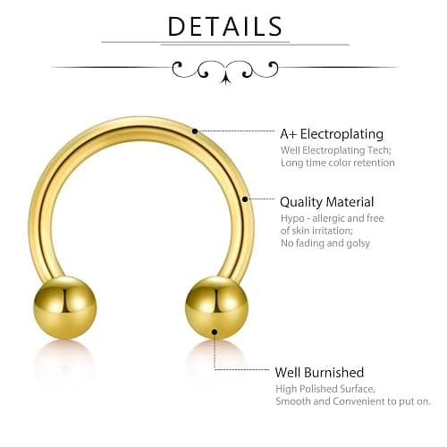 D.Bella 16G 18G 20G Horseshoe Septum Rings Surgical Steel Nose Piercing Jewelry Cartilage Helix Tragus Earring Hoop Eyebrow Lip Retainer for Women Men 6mm 8mm 10mm 12mm thumbnail 2