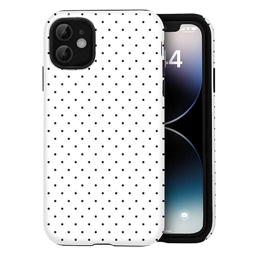 Amzfield for iPhone 12 Case for iPhone 12 Pro Case Cute Polka Dot Aesthetic Retro Design for Women Girls Fall Chic Girly Pretty Dual Layer Hybrid Protection Elegant Case for iPhone 12/12 Pro-White - Image 1