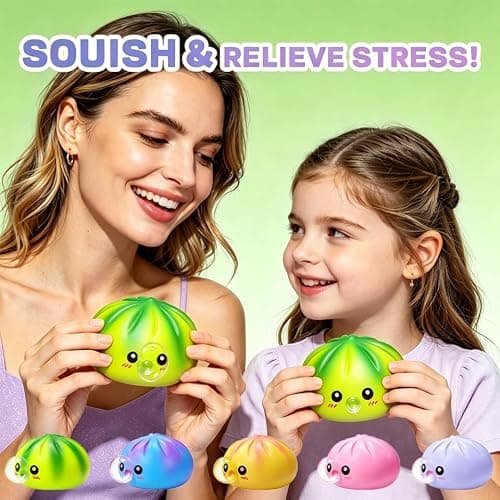 Colorful Yellow Squishy Dumplings Mystery Box,New Dumplings Squishys Blow Bubbles,Toy Dumplings Stress Balls Fidget Sensory Balls,Rainbow Dumplings,Cute Anxiety Relief Fidget thumbnail 4