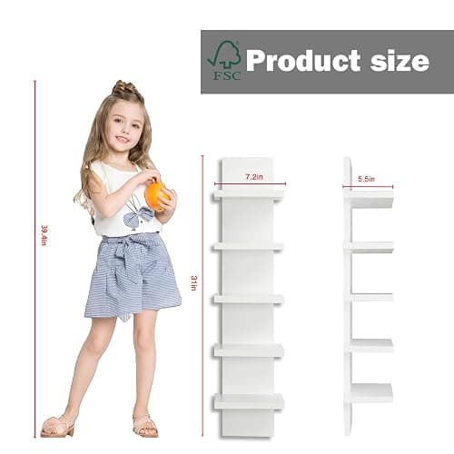 Bloddream 5 Tier Wall Shelves White, Vertical Column Shelf Floating Storage Home Decor Organizer Tall Tower Design Utility Shelving Bedroom Living Room, 30.7, 31 thumbnail 3