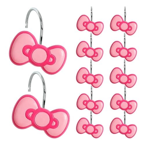 CTOHN 12-Piece Pink Bow Shower Curtain Hooks, Cute Stainless Steel Decorative Shower Hangers Rings for Bathroom Decor - Image 1