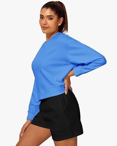 Stelle Cropped Sweatshirts for Women Cotton Long Sleeve Crop Tops Crewneck Pullover Oversized Sweater thumbnail 2