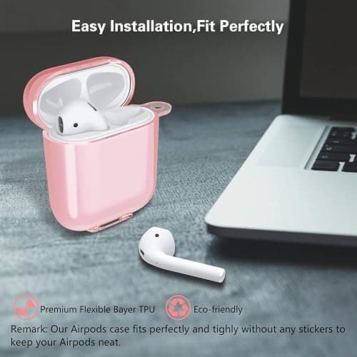 Aircawin for Airpods case Clear,Shockproof Clear Case for Airpod case,Full Protective Soft TPU Drop Protection Accessories Case with Keychain for AirPods Charging Case 2 & 1 for Women Girls Men-Pink thumbnail 2