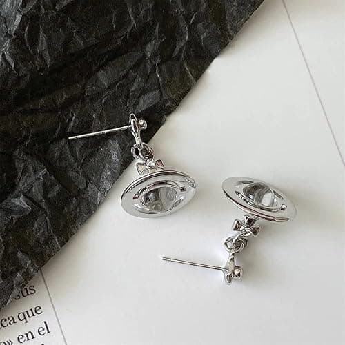ZHOUMEIWENSP Silver Saturn NANA Earrings Planet Dangle Earrings Space Hypoallergenic Punk Earrings for Women thumbnail 3