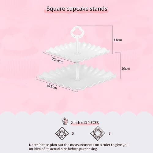 Pack of 11 NWK Cake Stand Set, Cupcake Stand, with 3 x Two-Tier and 3 x Three-Tier Cupcake Stands, 4 x Appetizer Trays, 1 x Tablecloth for Birthday Bridal Baby Shower Party (White) thumbnail 3