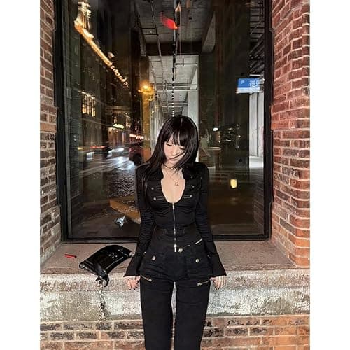 Y2k Crop Tops Sexy Blouses Women Spicy Girl Zip Up Vintage Trendy Gothic Slim Fit Button Up Long Sleeve Tops thumbnail 2