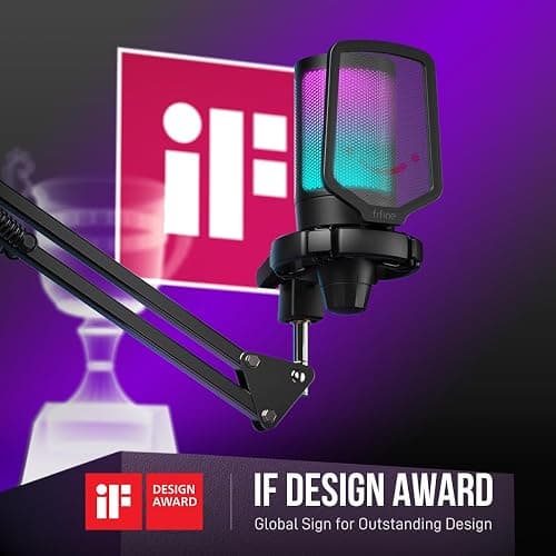 FIFINE Gaming PC USB Microphone, Podcast Condenser Mic with Boom Arm, Pop Filter, Mute Button for Streaming, Twitch, Online Chat, RGB Computer Mic for PS4/5 PC Gamer Youtuber-AmpliGame A6T thumbnail 2