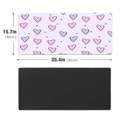 FCZ Large Gaming Mouse Pad 35.4''x15.7'' Pink Purple Love Hearts Extended Non-Slip Soft Rubber Mousepad Desk Mat for Desktop Office Stitched Edges Waterproof Keyboard Mat for Computer Laptop thumbnail 3