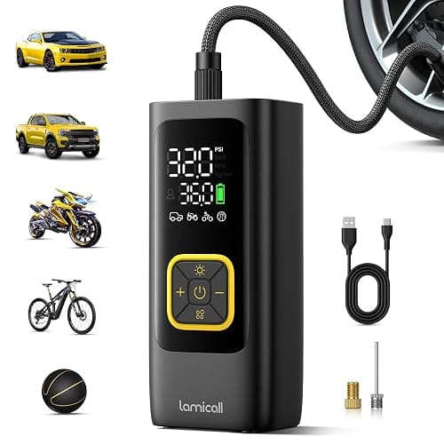 Lamicall Car Tire Inflator Portable Air Compressor, 4X Faster, 150 PSI | with Auto Stop, Rechargeable, Pressure Gauge Display, LED Light, Car Accessories Automatic Air Pump for Motorcycle Bike Ball - Image 1