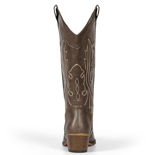 IUV Cowboy Boots For Women Western Cowgirl Boots with Chunky Heel Mid Calf Snip Toe Ideal for low insteps thumbnail 5