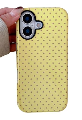Longlayss Compatible with iPhone 16 Case Cute Aesthetic Polka Dot Phone Case for Women Girl Shockproof Slim TPU and Hard PC Protective Cover (Yellow) - Image 1