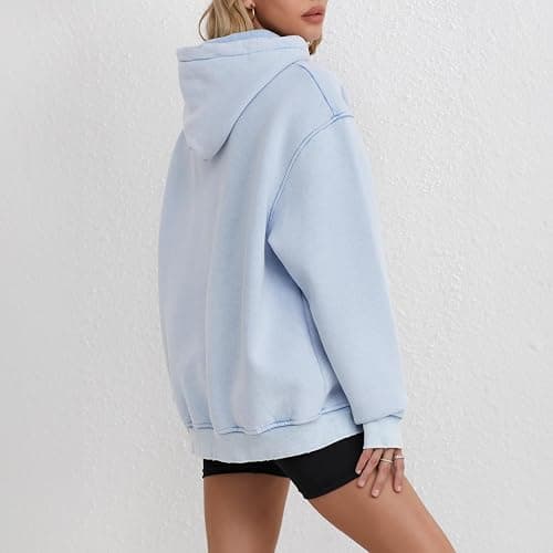 FAIABLE Mens Hoodies Pullover Oversized Hoodie Wash Plush Cotton Hooded Sweatshirt Vintage Heavyweight Hoodie Men Streetwear - Medium - Light Blue thumbnail 4