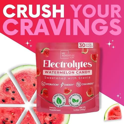 Zero Sugar Watermelon Candy Electrolytes Powder Packets (30 Pack) - All Natural Ingredients, Caffeine Free Energy for Refreshing Hydration - Vegan, Keto, Paleo Sugar Free Electrolytes Powder No Sugar thumbnail 4