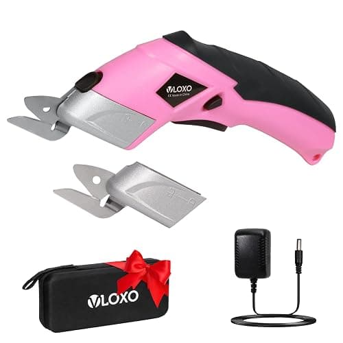 VLOXO Cordless Electric Scissors Cardboard Cutter with 2 Type Blades Rechargeable Powerful Shears Cutting Tool for Fabric Electric Box Cutter Leather Felt with Charger & Storage Box-Pink - Image 1