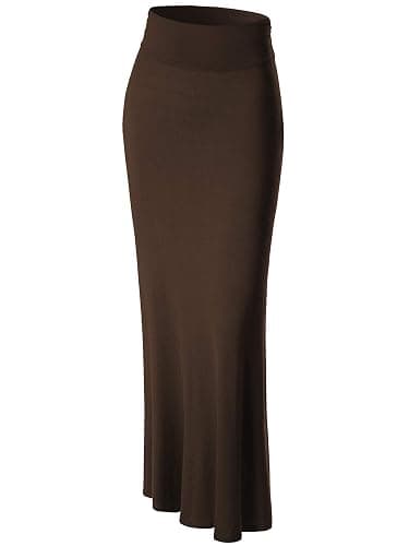 Made By Johnny Women's Solid Basic Lightweight Floor Length Flare Long Maxi Lounge Skirt (S~3XL) - Image 1