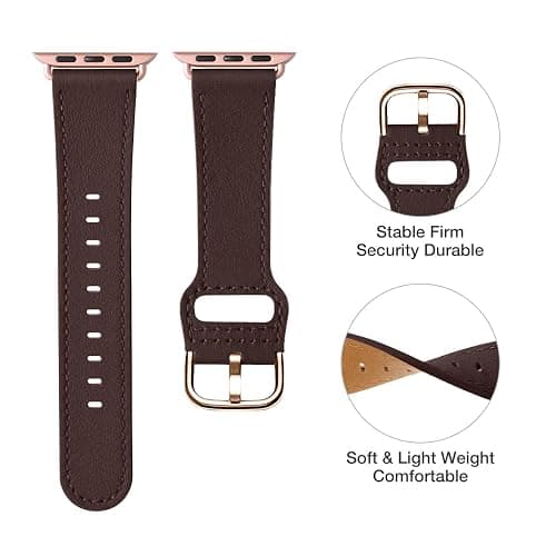 POWER PRIMACY Leather Bands Compatible with Apple Watch Band 38mm 40mm 41mm 42mm-Series 11/10,Genuine Leather Strap Compatible for Women Men iWatch SE Series 11 10 9 8 7 6 7 6 5 4 3 2 1(Coffee/Rosegold) thumbnail 2