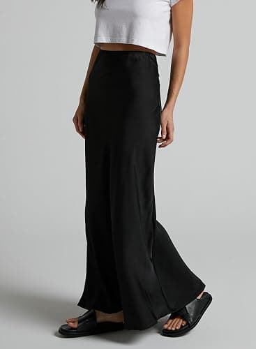 Women's Satin Maxi Skirt High Waisted Elastic Waistband Silk A-Line Casual Party Leopard Print Long Skirts for Women thumbnail 3