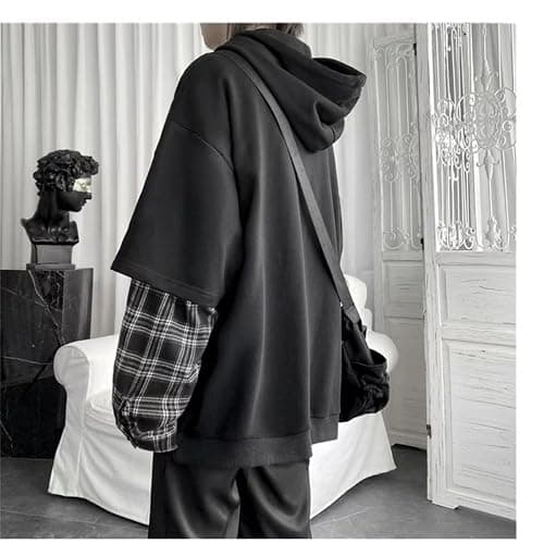 ZITEZHGO Emo Hoodie Streetwear Hoodies for Men Women Teen Boys Oversized Pullover Patchwork Sweatshirt thumbnail 3