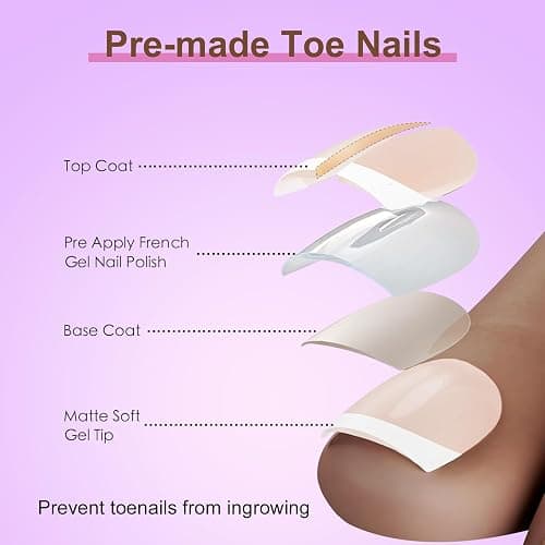ZAHRVIA 120pcs French Tip False Toe Nails, Ready-to-Use Press On Toenail, Acrylic Fake Nails 12 Sizes Stick On Toenails For Women French Tip Gift for Girls, Easy Application (White Pink) thumbnail 4