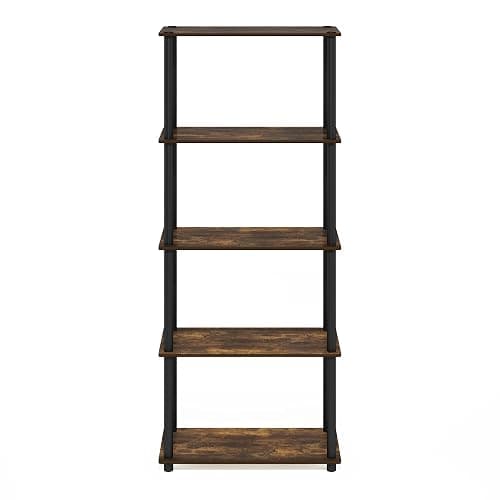 Furinno Turn-N-Tube Storage Shelves, 5-Tier Book Shelf, Corner Shelf, Toolless Open Shelves, for Organization and Storage, Living Room, Garage, Home Office, Amber Pine thumbnail 4