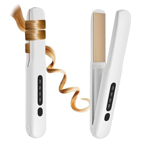 Cordless Hair Straightener and Curler, 2 in 1 Portable Mini Flat Iron & Curling Iron, Fast Heating & Titanium Plate Straightener with 4 Adjustable Temp,Travel Size Preferred Gifts (White) - Image 1